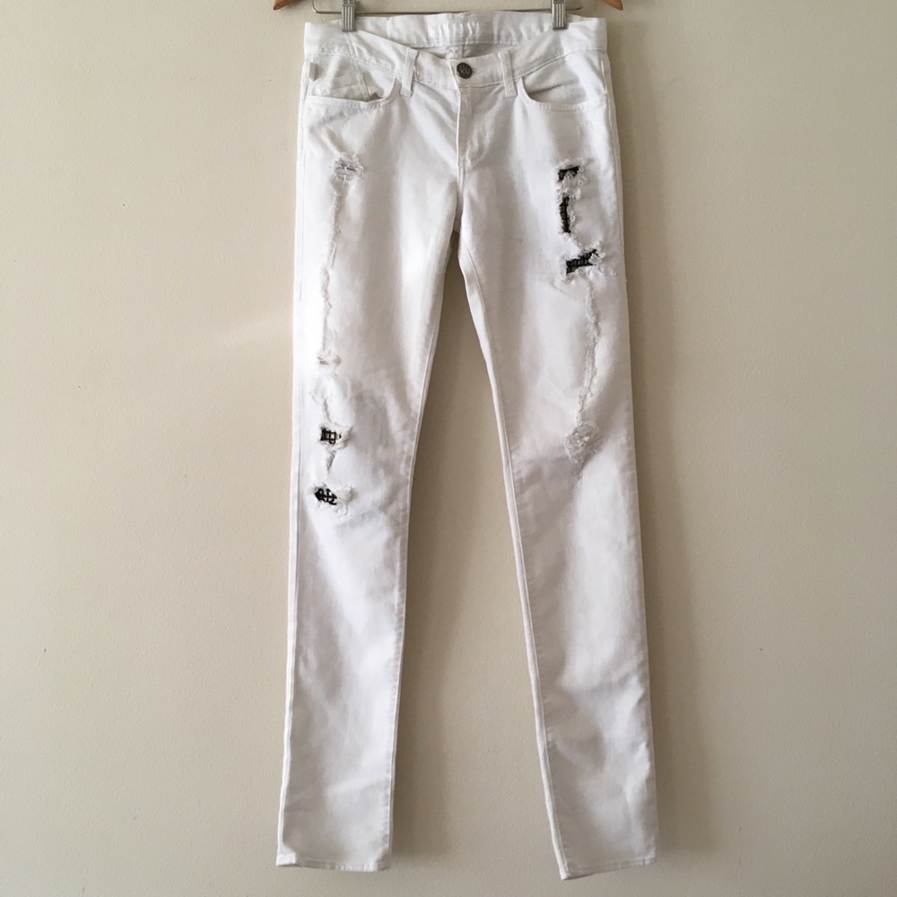 White Ripped Jeans with stud patches